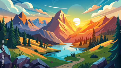 photo of summer mountain valley. Fabulous sunrise, amazing nature, spring, summer in the mountains. Hike, tourism