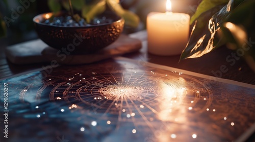 Exploring numerology charts and life path calculations at a serene setting with soft candlelight