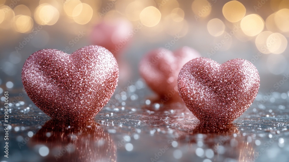 Fototapeta premium Romantic hearts on glitter background