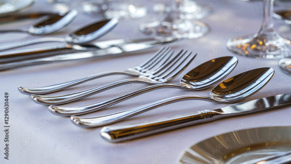 Fine Cutlery Arrangement on Dining Table Fine Cutlery Arrangement on Dining Table