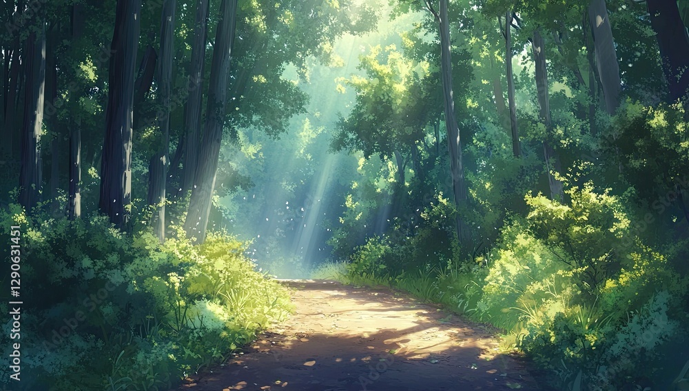 Obraz premium Sunlight path through summer forest