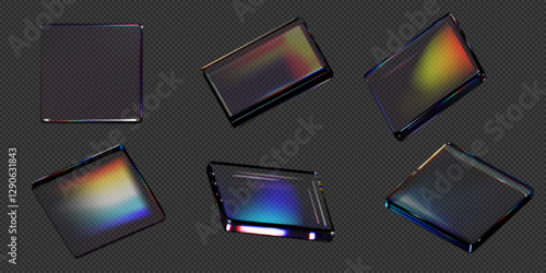 3D abstract geometric glass squares set. Transparent shapes vector illustration.