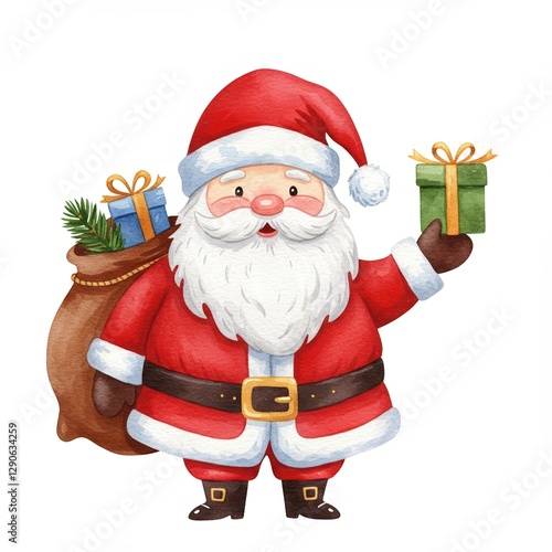 Festive Santa Claus Illustration with Gift and Sack for Christmas Celebrations