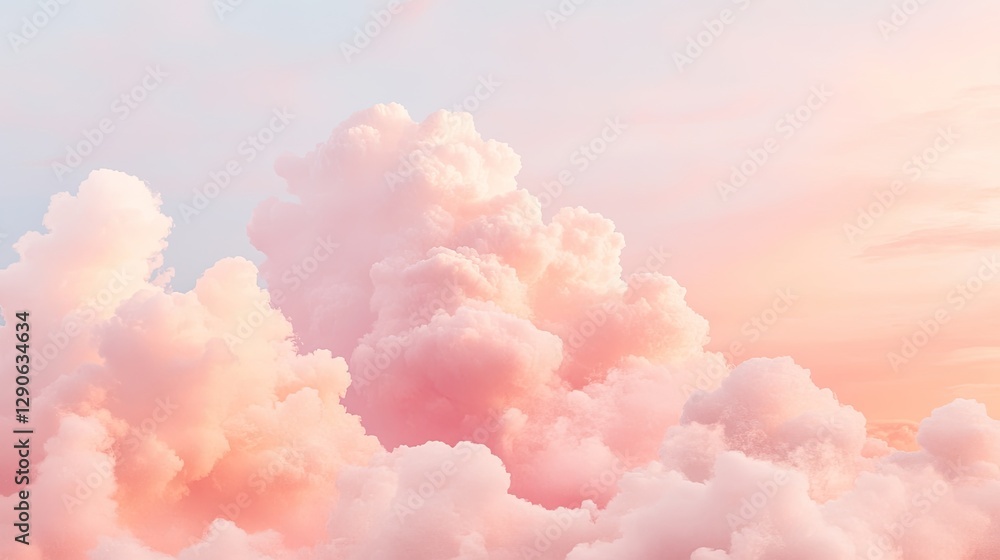 Soft pink clouds gently illuminated by warm sunlight create sere Soft pink clouds gently illuminated by warm sunlight create sere
