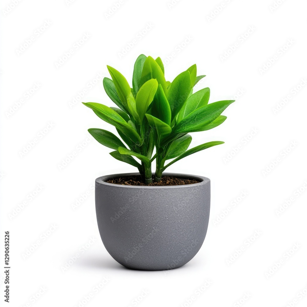 Indoor plant in a gray pot showcasing vibrant green leaves in a minimalist setting Indoor plant in a gray pot showcasing vibrant green leaves in a minimalist setting