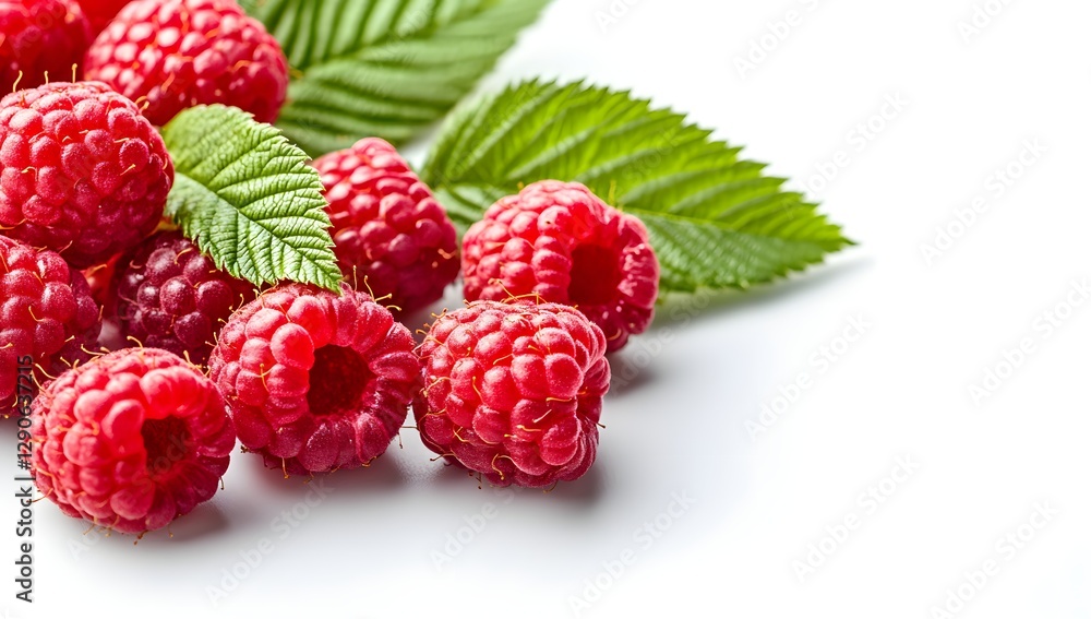 Fresh raspberries with leaves on white background (3) Fresh raspberries with leaves on white background (3)