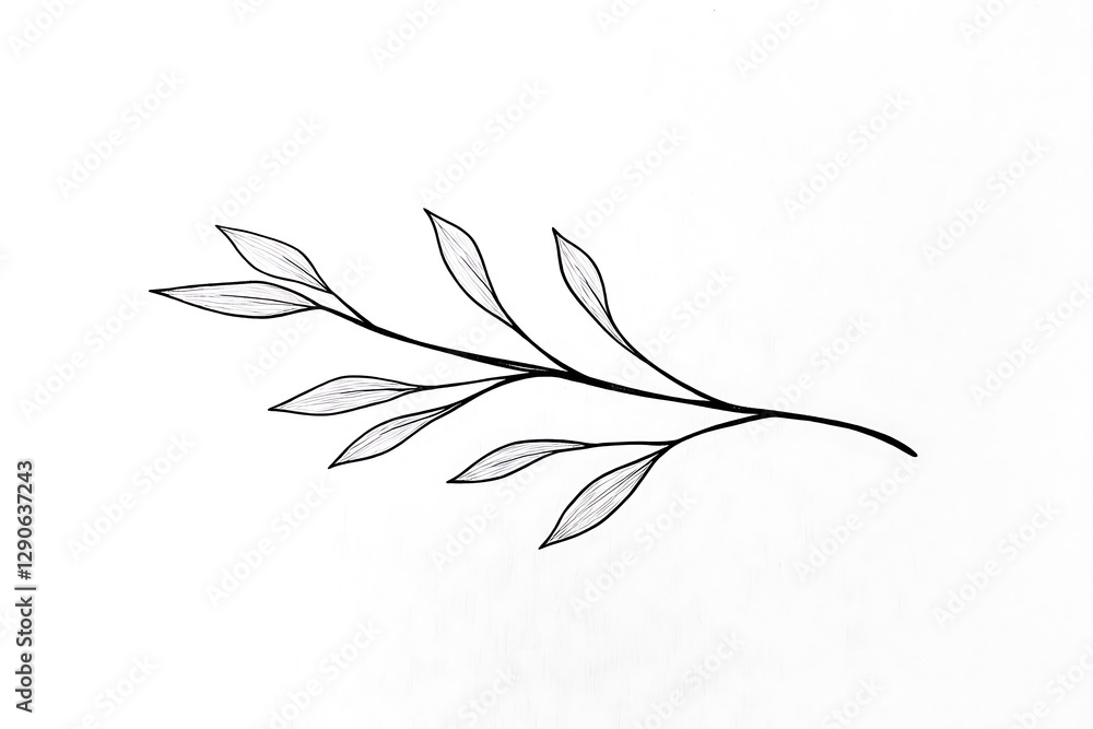 Simple black line drawing depicting three branching lines on the stem a plant, ideal for botanical themes, minimalist design, and educational materials Simple black line drawing depicting three branching lines on the stem a plant, ideal for botanical themes, minimalist design, and educational materials