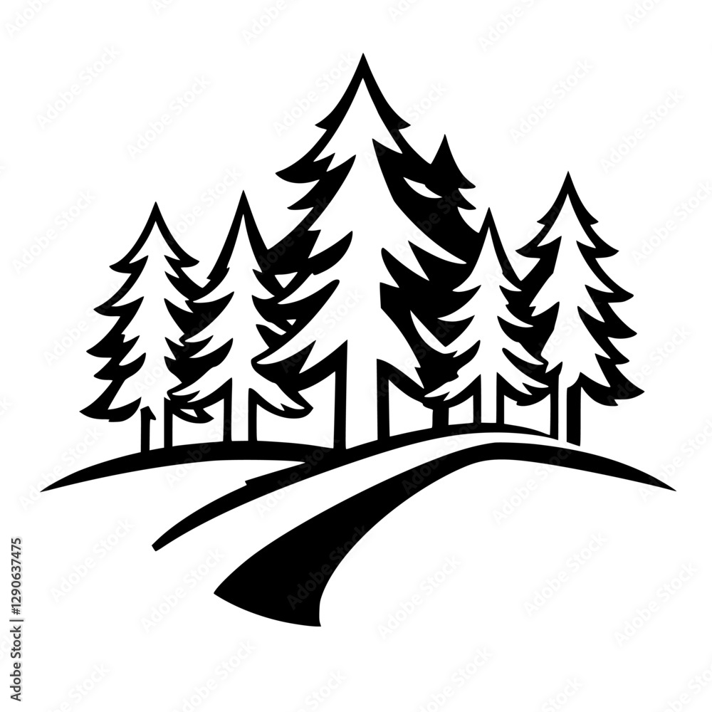 Obraz premium Black and white nature illustration of fir tree silhouettes.
