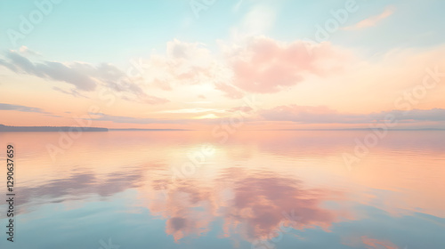 Wallpaper Mural gradient sky with gentle clouds floating above a calm lake, the warm hues reflecting off the water  Torontodigital.ca