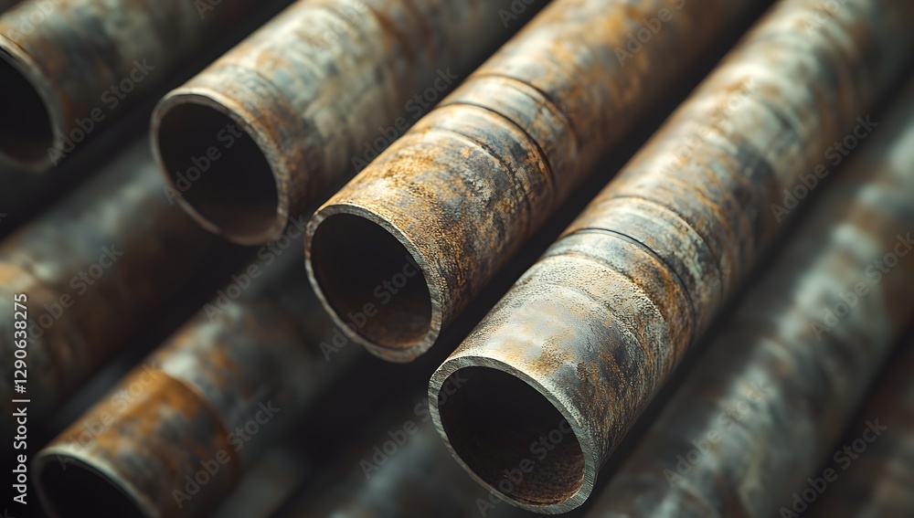 Stacked Rusty Metal Pipes in Warehouse Stacked Rusty Metal Pipes in Warehouse