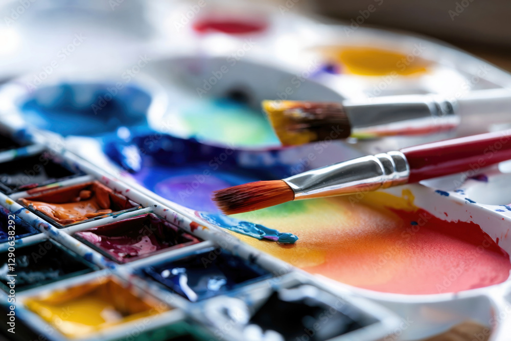 Watercolor Painting Palette and Brushes Watercolor Painting Palette and Brushes