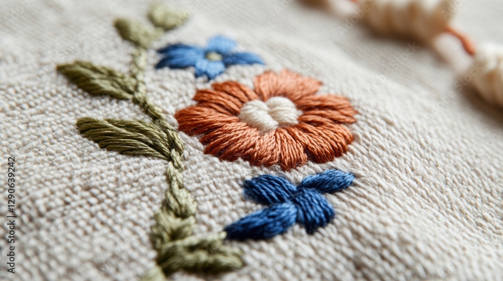 Fototapeta premium Embroidered elements on the fabric, creating a stylish accent on the background. 