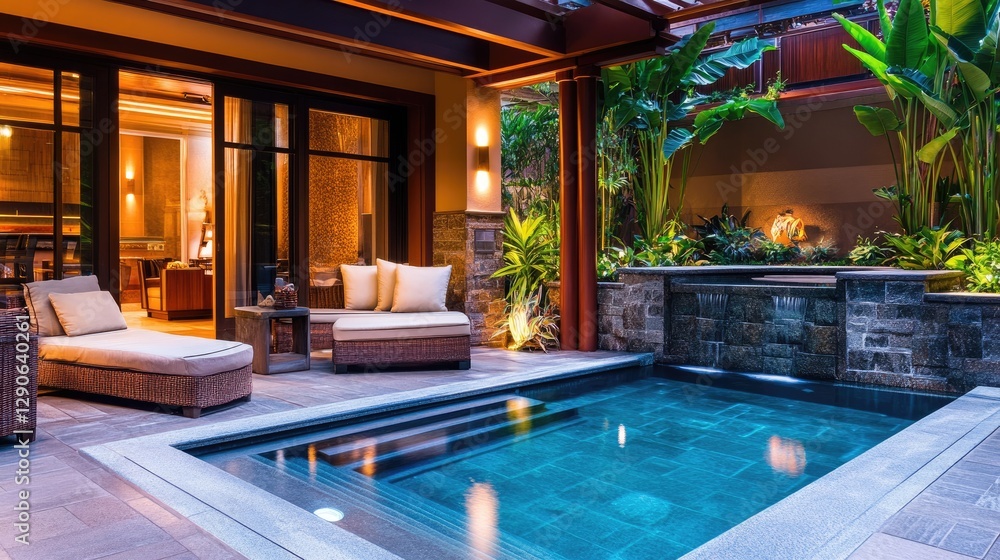 custom made wallpaper toronto digitalPrivate hotel plunge pool with elegant lounge seating, stylish decor, and a serene ambiance