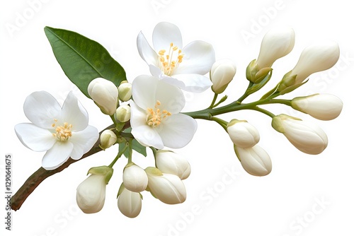 The neroli flower in bloom Citrus blossoms, with a transparent PNG featuring a cluster white flowers and buds from an orange tree.