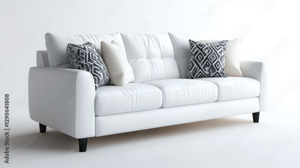 Fototapeta premium Simple white sofa in an empty room, white background. 