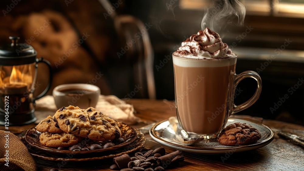 Charming caf? ambiance featuring a perfectly crafted chocolate milkshake, inviting relaxation and indulgence. Charming caf? ambiance featuring a perfectly crafted chocolate milkshake, inviting relaxation and indulgence.