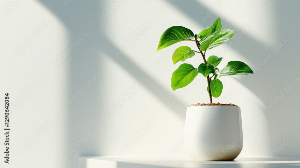 White room with one plant in the corner, white background. White room with one plant in the corner, white background.