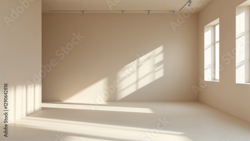 Background image of spacious empty room with natural light from windows, minimalist and serene