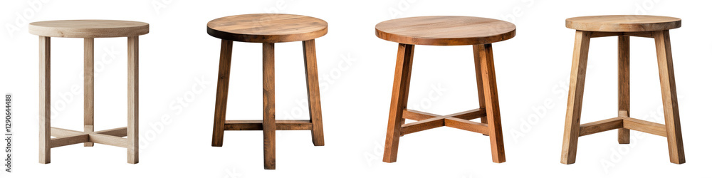 Assortment of Stylish Wooden Stools and Tables for Modern Interior Design Variety of round minimalist and rustic wooden furniture pieces suitable for home office or commercial spaces Assortment of Stylish Wooden Stools and Tables for Modern Interior Design Variety of round minimalist and rustic wooden furniture pieces suitable for home office or commercial spaces