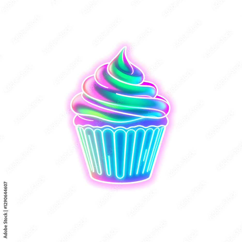 Cupcake holographic 3D icon. neon symbol vector illustration isolated on white background. Generative AI Cupcake holographic 3D icon. neon symbol vector illustration isolated on white background. Generative AI