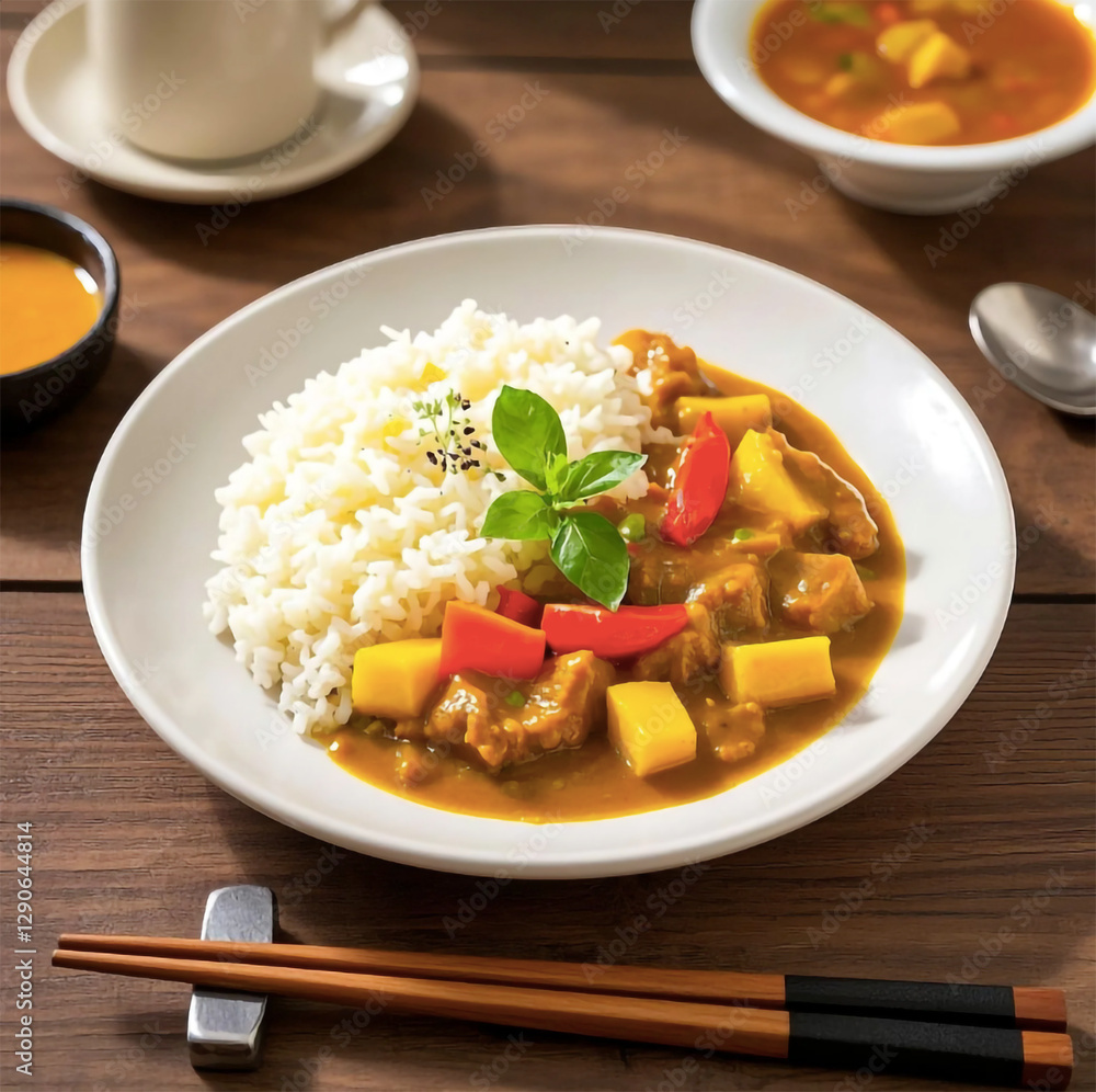 Tasty Mango Curry Rice with Colorful Vegetables Tasty Mango Curry Rice with Colorful Vegetables