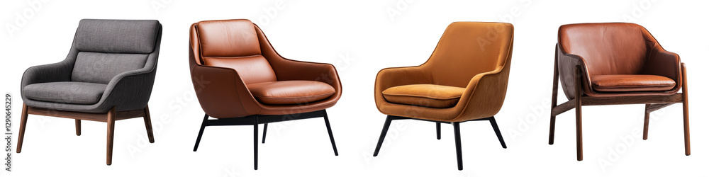 Naklejka premium Stylish leather armchairs in modern minimalist living room interior Comfortable and cozy seating furniture pieces in a contemporary home or office space design