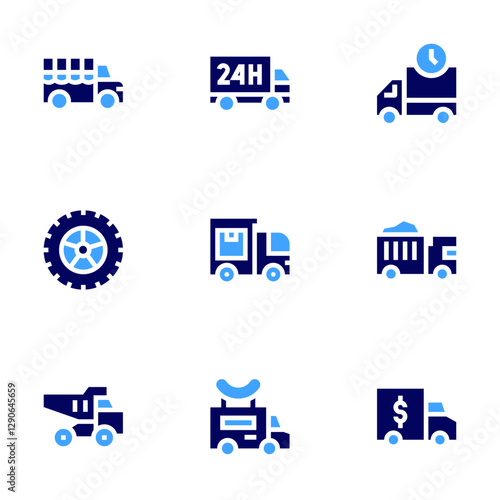 Truck icon set Bold style Duotone colors. delivery, truck, delivery truck, tire, food truck, dumper truck