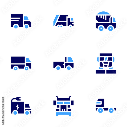 Truck icon set Bold style Duotone colors. truck, dump truck, mini truck, lorry, container, small truck, garbage truck