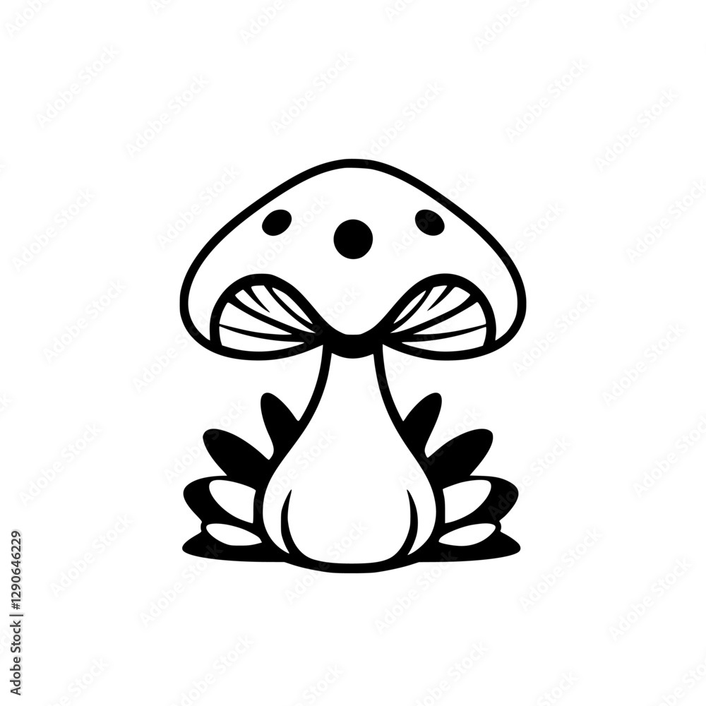 A stylized, monochromatic illustration of a mushroom, with bold outlines and a simplistic, minimalist aesthetic. A stylized, monochromatic illustration of a mushroom, with bold outlines and a simplistic, minimalist aesthetic.