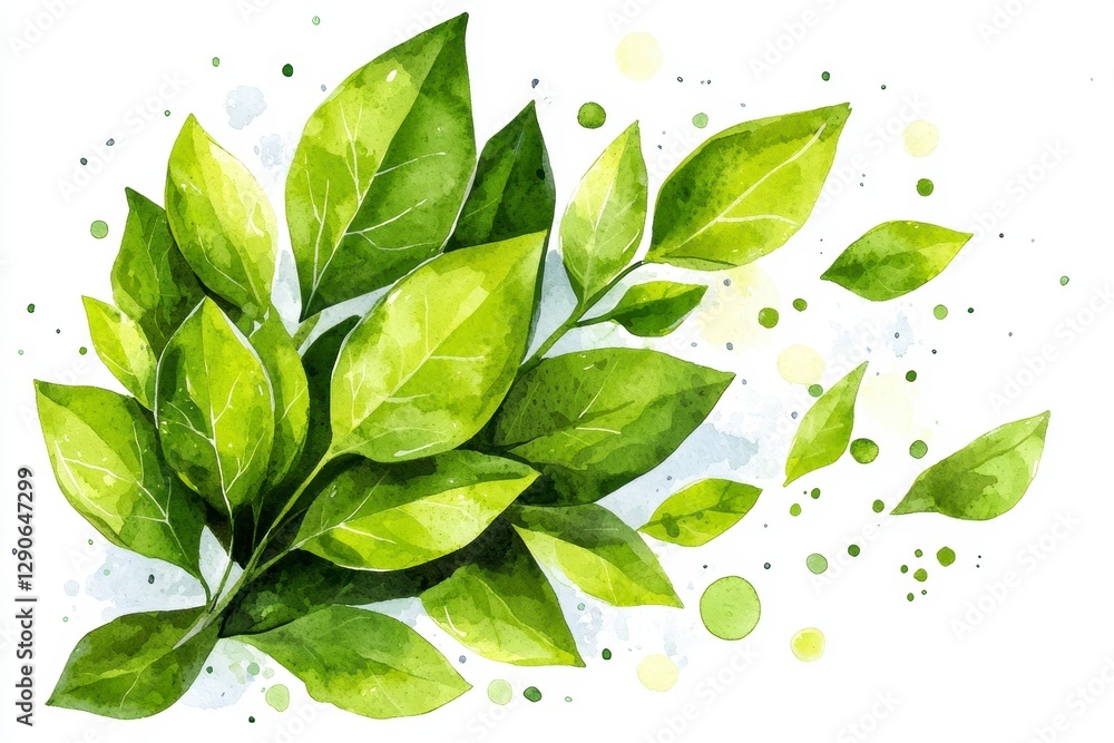 Fototapeta premium Watercolor Green Leaves.