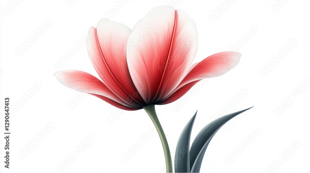 Fototapeta premium Elegant Red and White Tulip Flower Bloom Botanical Illustration Nature Photography