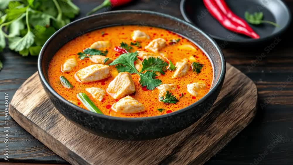 Thai spicy curry served with a dish of chicken, Curry menu with coconut milk. Thai food is a delicious Asian dish. Thai spicy curry served with a dish of chicken, Curry menu with coconut milk. Thai food is a delicious Asian dish.