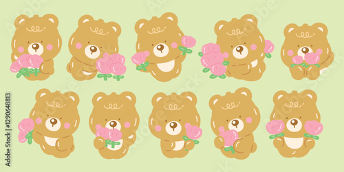 Cute Bear with Flower Set