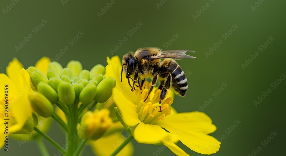 A Bee on a Yellow Flower, Nature's Beauty A Bee on a Yellow Flower, Nature's Beauty