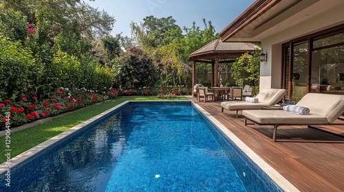 Wallpaper Mural Luxury Villa with Private Pool Lush Garden and Sun Loungers Torontodigital.ca