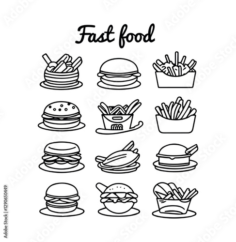 Fast food set line art illustration, icon, design