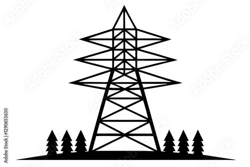 power transmission tower silhouette vector 