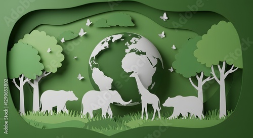 Eco-Friendly Planet: A Paper Cutout Illustration of Wildlife Harmony