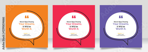 Social media post motivation quote template. 3D bubble testimonial banner, quote, infographic. Good for Inspirational speech bubbles, quote bubbles and text box.