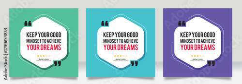 Social media post motivation quote template. 3D bubble testimonial banner, quote, infographic. Good for Inspirational speech bubbles, quote bubbles and text box.