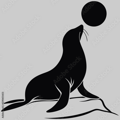 a sea lion balancing a ball silhouette vector design art and illustration