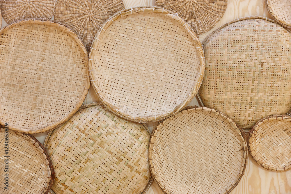 Traditional basketry wicker handcrafted works decoration set. Handmade