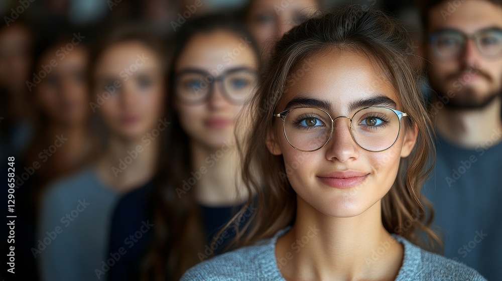 Obraz premium Confident Young Woman Standing Out From the Crowd