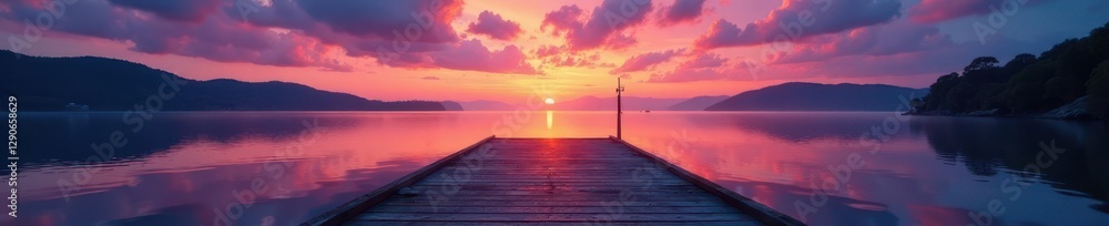 Mystical dawn, vibrant hues paint sky above still lake & weathered jetty , sky, breathtaking, tranquil Mystical dawn, vibrant hues paint sky above still lake & weathered jetty , sky, breathtaking, tranquil