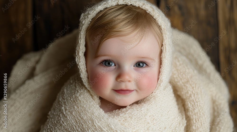 Baby wrapped in a blanket, studio portrait Baby wrapped in a blanket, studio portrait