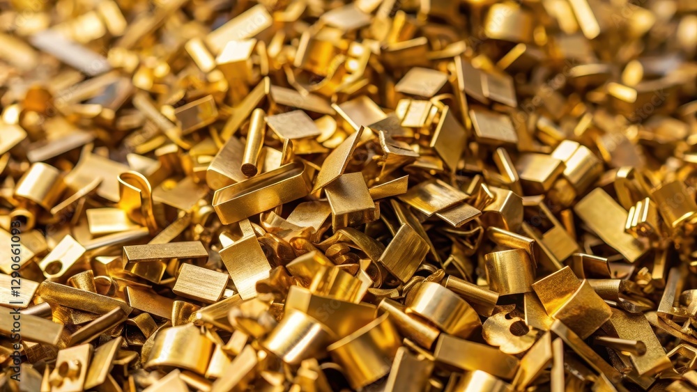 Brass scrap with machined edges and rough surface texture from turning process , brass scrap, manufacturing byproduct Brass scrap with machined edges and rough surface texture from turning process , brass scrap, manufacturing byproduct