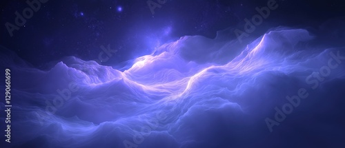 Abstract digital art piece that appears to be a night sky with stars and a nebula in the background. the sky is a deep blue color and the stars are scattered across it, creating a starry night sky.