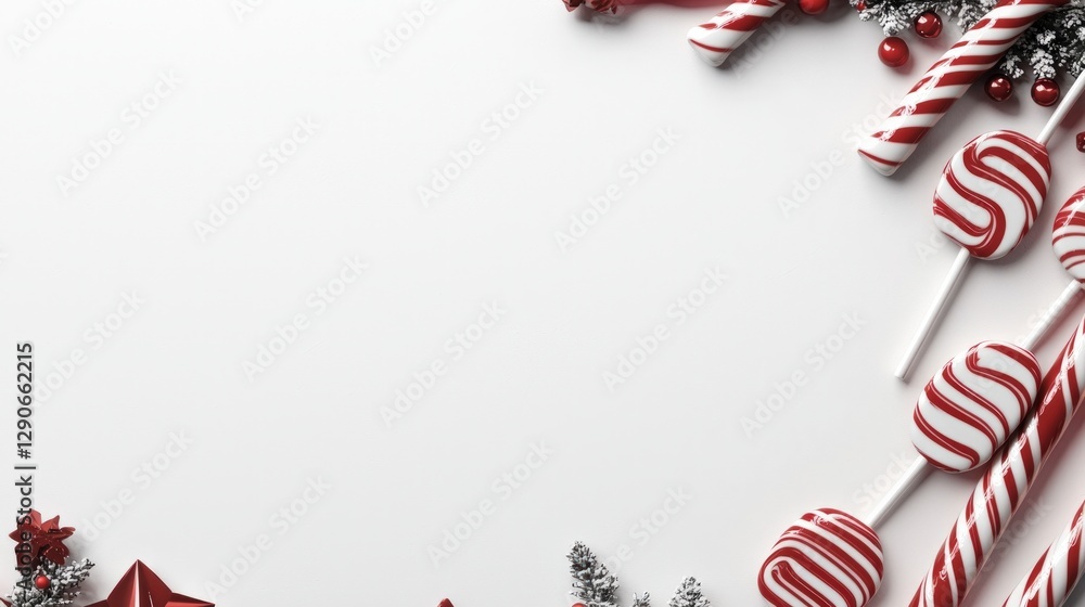 Fototapeta premium Festive Christmas Candy Canes Lollipops Border Holiday Sweets Winter Treats