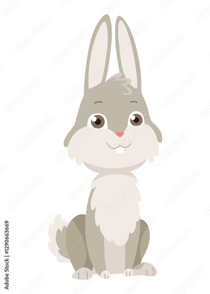 Obraz premium Cartoon rabbit. Bunny pet silhouette. Cute animal isolated icon. Vector rabbit character illustration