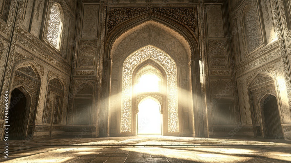 Fototapeta premium Serene Light Streaming Through Ornate Arches in Historic Interior